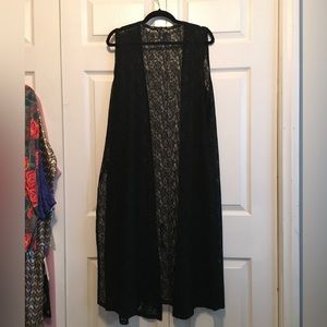 Lularoe black lace duster vest large